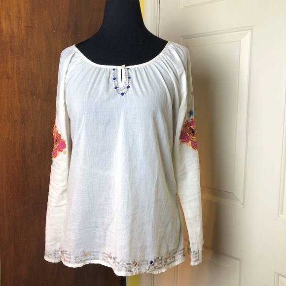 Lucky Brand Tops - Lucky Brand Sheer Emboidered Long Sleeve Blouse